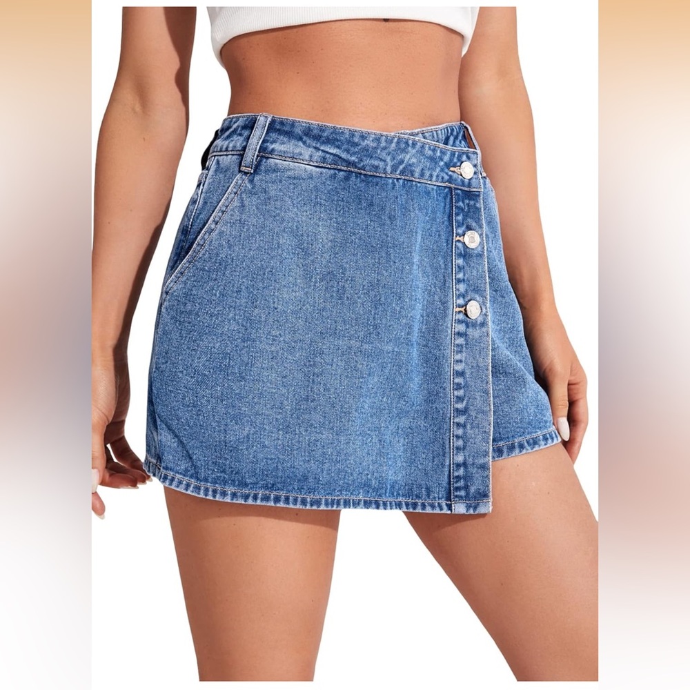Floerns Denim Skirt-Style Shorts | Wrap Front | Casual Summer Fit Small Women’s
